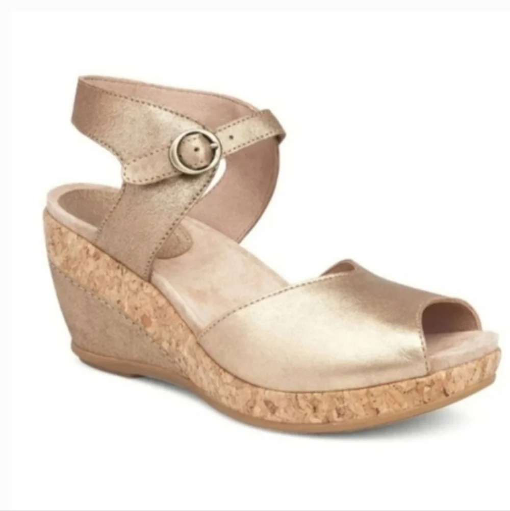 Dansko Charlotte Cork Grain Leather Wedge Sandals